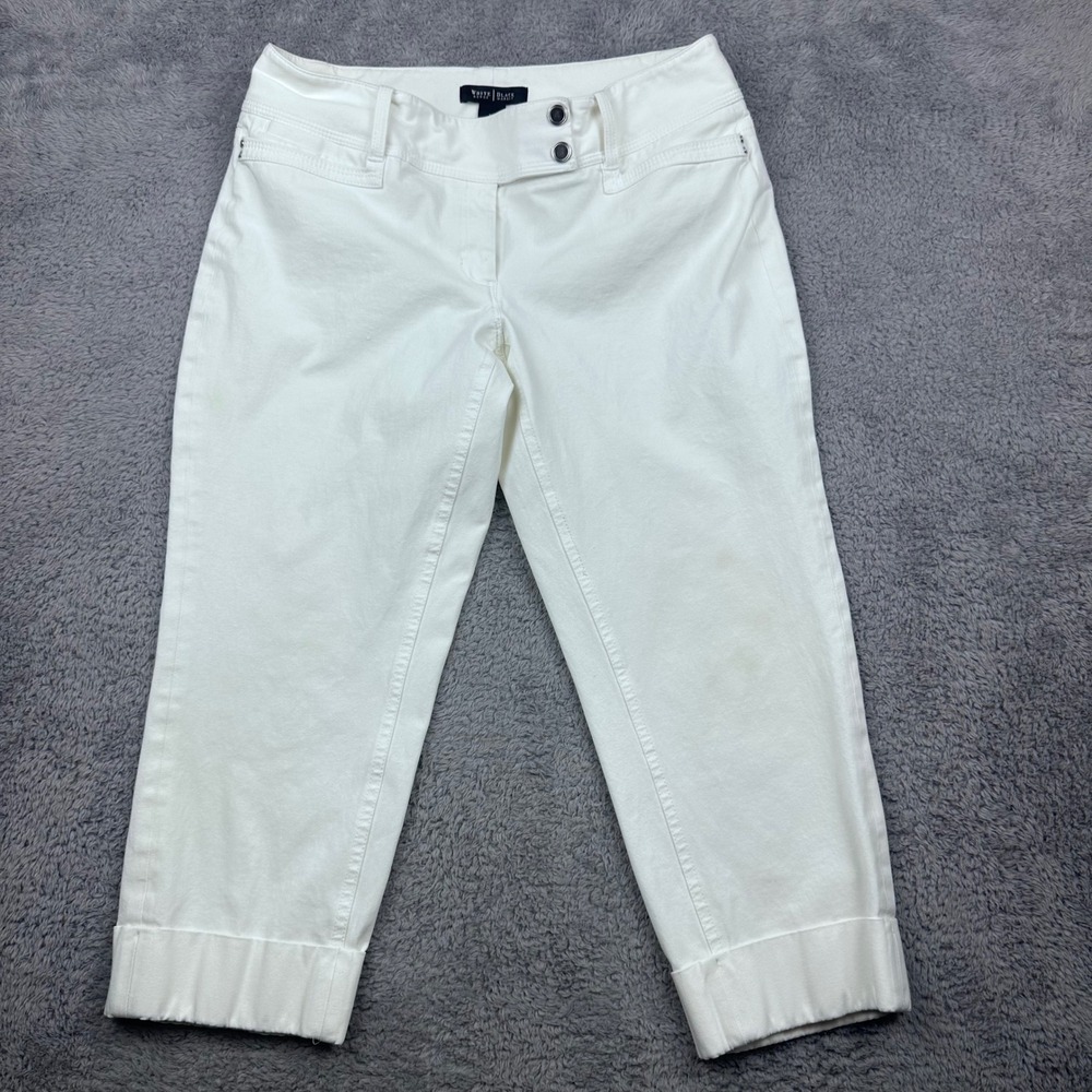White House Black Market Capri Pants Womens 10 White Slim Cuffed Mid RiseStretch